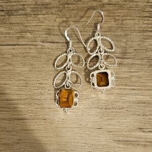 Elegant Silver and Brown Dangle Earrings